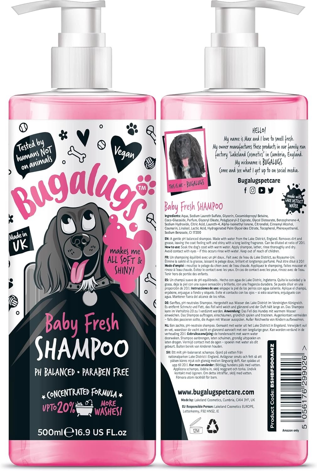 BUGALUGS Baby Fresh Dog Shampoo 16.85 FL Oz – Grooming Product for Smelly Dogs with Baby Powder Scent – Best Puppy Shampoo, Conditioner, Vegan and Professional Pet Shampoo
