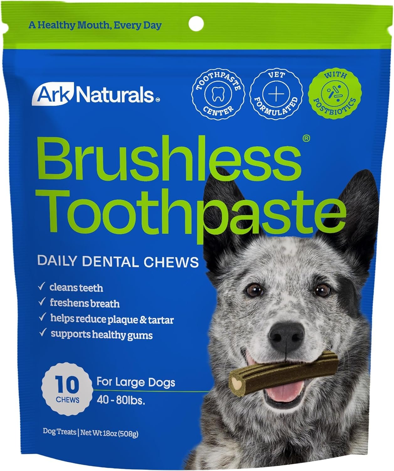 ARK NATURALS Brushless Toothpaste, Dog Dental Chews for Large Breeds, Freshens Breath, Helps Reduce Plaque & Tartar, 18oz, 1 Pack