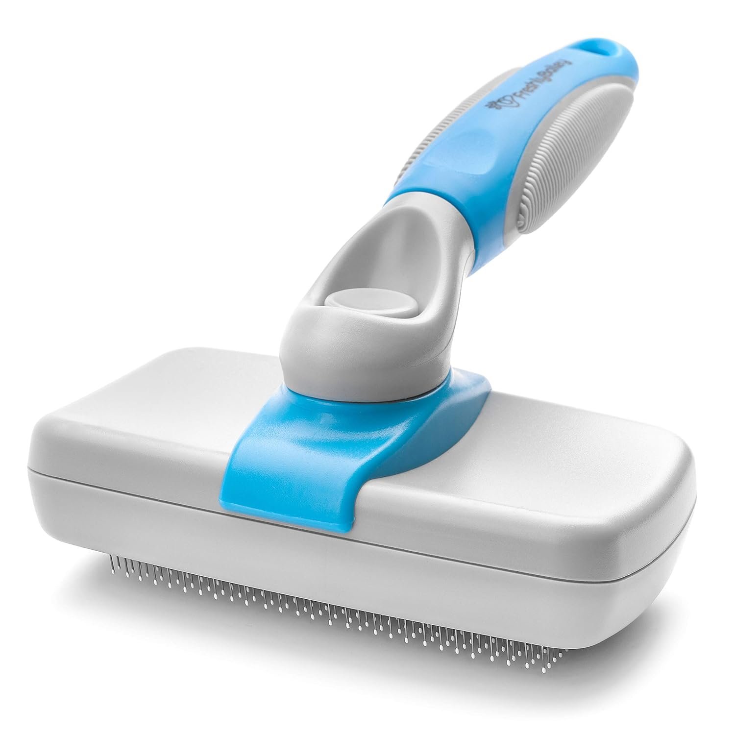 Freshly Bailey Self Cleaning Slicker Brush for Dogs and Cats – Hair Brush for Medium to Long-haired Pets – Effective, Comfortable, and Easy to Clean – White and Blue