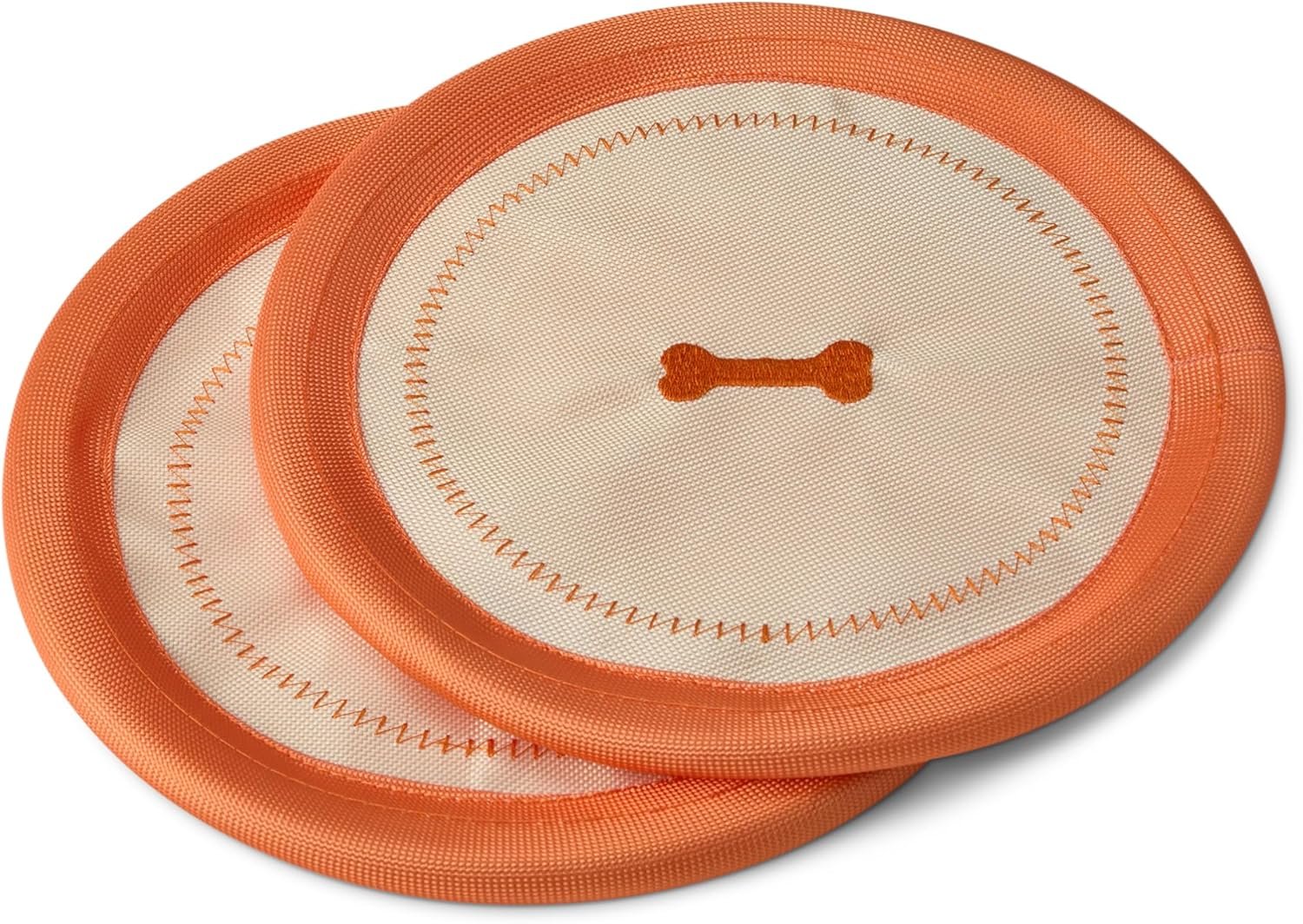 Amazon Basics Dog Flying Disc, Interactive Dog Toys for Fetch, Durable Water Floating, Soft Flexible Design, 2-Pack, 9.53 Inch, Beige/Orange