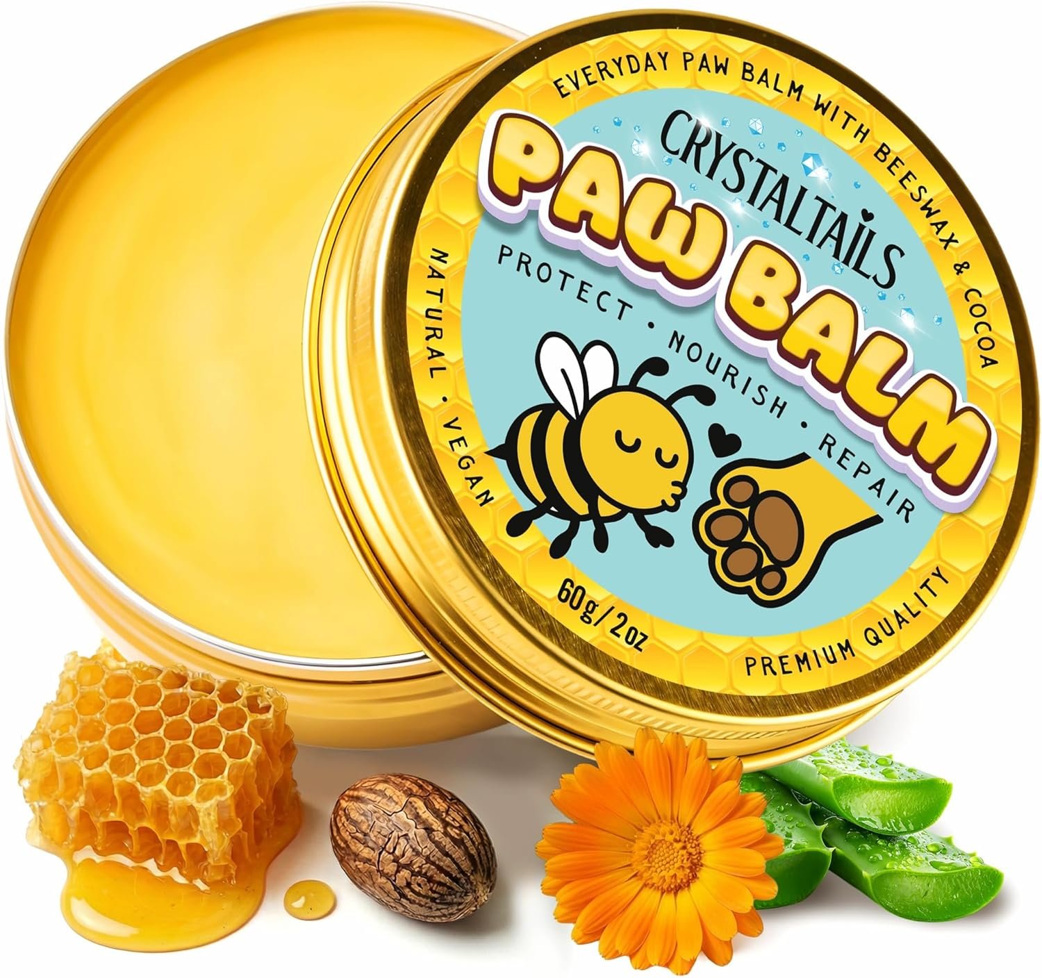 Dog Paw Balm for Dogs – Lick Safe Paw & Nose Balm for Dry, Cracked Paws, Non-Toxic Daily Paw Care, with Beeswax & Cocoa Butter (2oz) (60g)