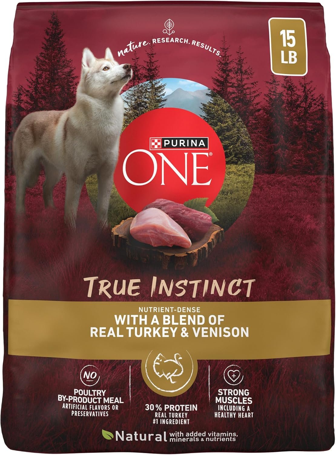 Purina ONE True Instinct With A Blend Of Real Turkey and Venison Dry Dog Food – 15 lb. Bag