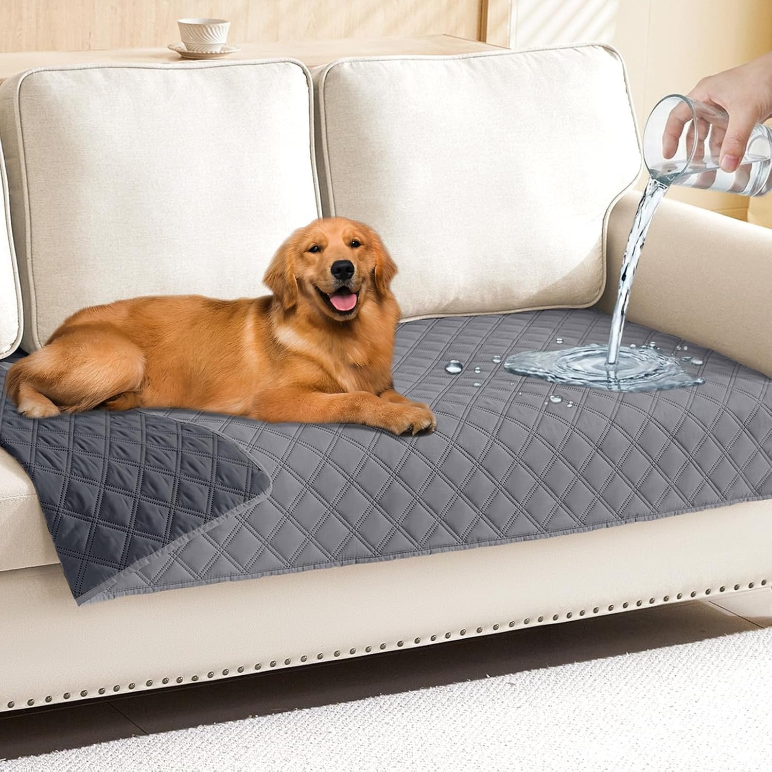 Smiry Waterproof Couch Covers for Dogs Washable, Reversible Pet Couch Covers for 3 Cushion Sofa Pet Friendly, Soft Sofa Furniture Protector for Dogs Cat Kids, Checkered (30″x70″, Grey/Dark Grey)