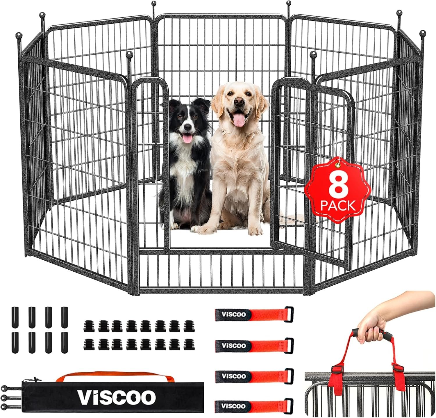Dog Playpen Outdoor, 8 Panels 40″ High Heavy Duty Metal Dog Pen, Pet Fence for Large/Medium/Small Dogs, with Doors Foldable Metal Dog Fence Exercise Pen for RV, Camping, Yard
