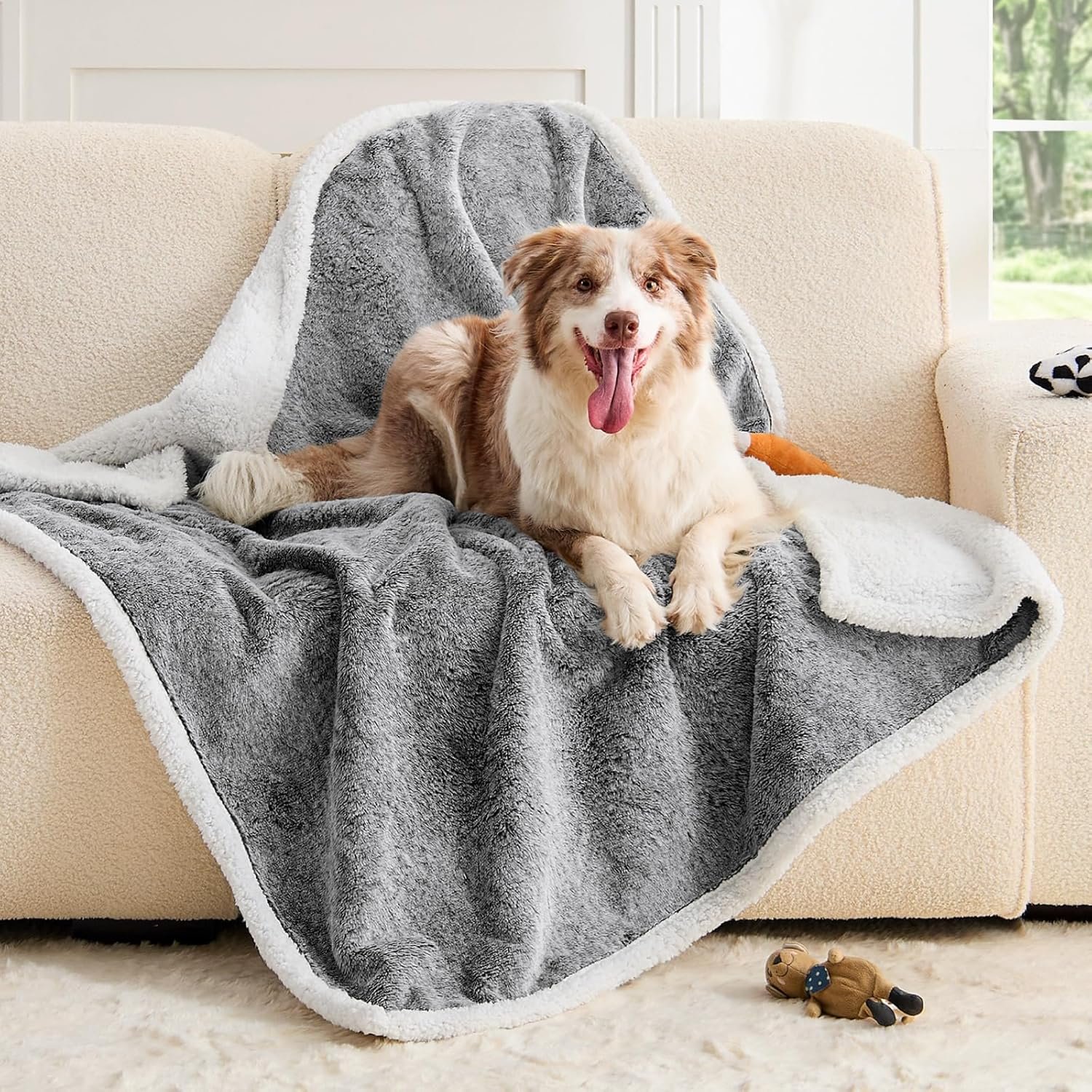 ChiXnuggle Waterproof Dog Blankets for Large Dogs, 50×60 Inch Reversible Faux Fur & Sherpa Washable Pet Blanket, Soft Pet Throw for Couch Bed Protection, Black