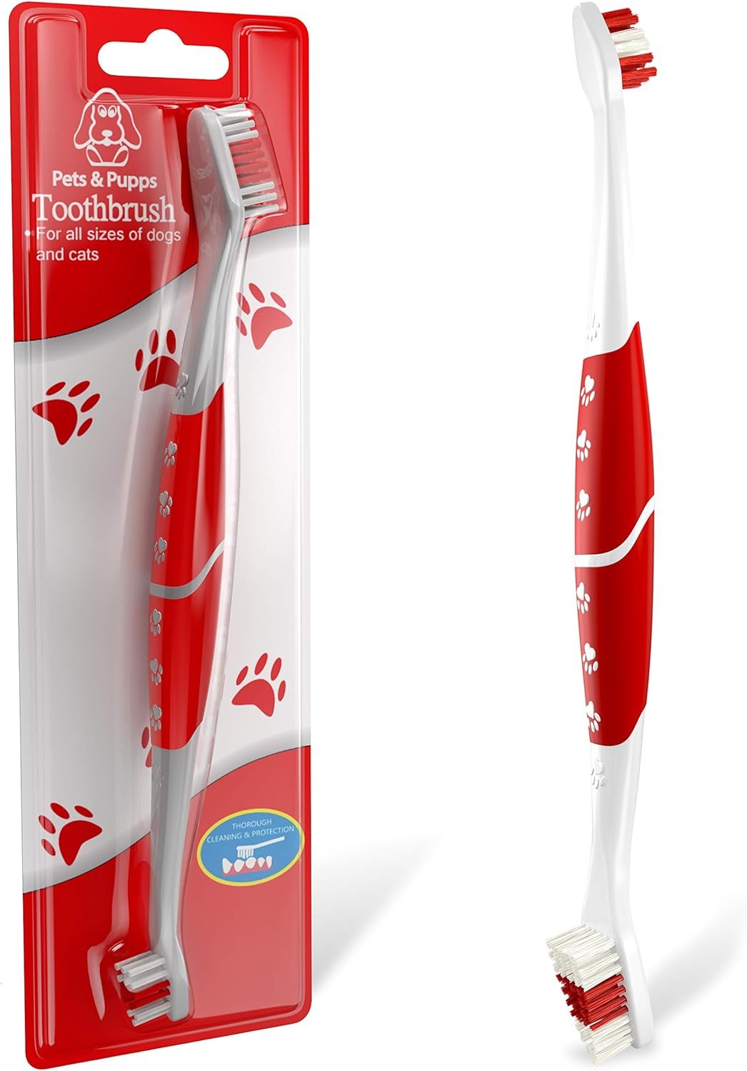 Pet Toothbrush for Dogs, Cats with Soft Bristles – Easy Teeth Cleaning & Dental Care, Non Slip Dual Head Dog Toothbrush for Medium & Large Pets, Toothpaste Not Included (Pack of 1(Red))