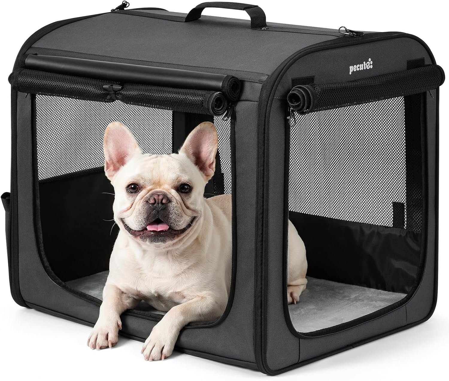 Dog Car Carrier Light Weight, 24×17.7×20.5in Dog Carrier for Cars Easy to Assemble, Dog Cars Crate Portable and Breathable, Foldable Pet Carrier for Outing, Dogs Travel Crate with Curtain Dark Gray