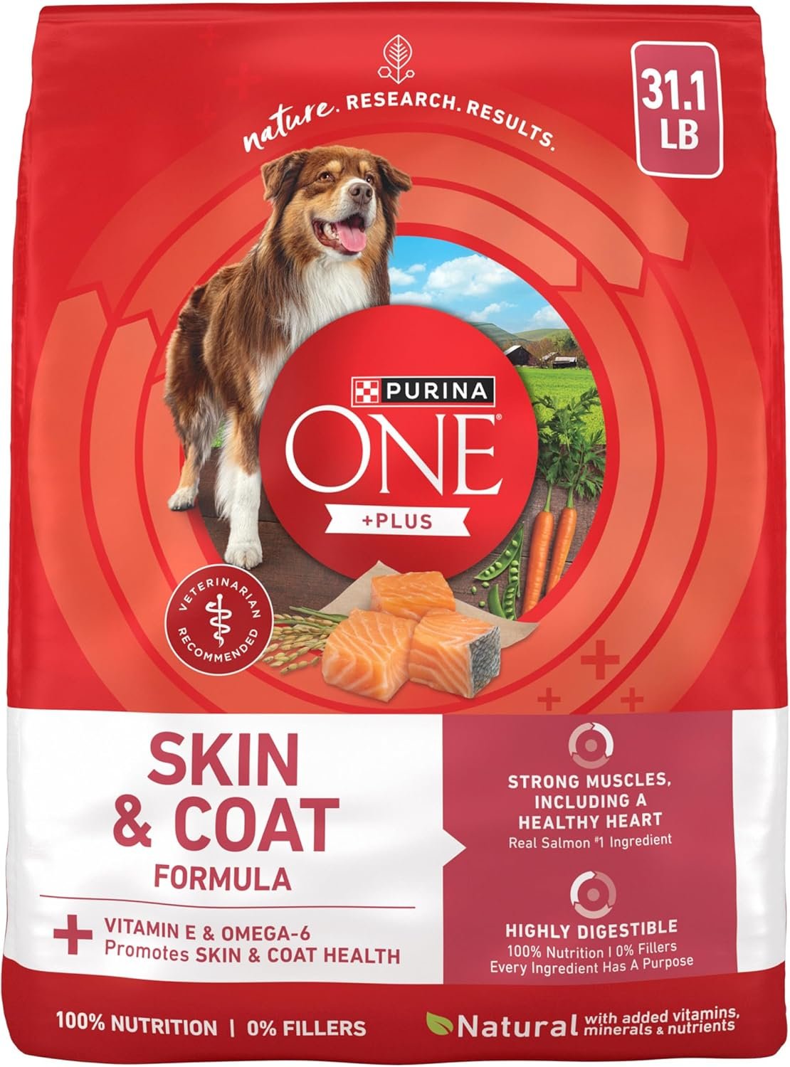 Purina ONE Natural, Sensitive Stomach Dry Dog Food, +Plus Skin & Coat Formula – 31.1 lb. Bag