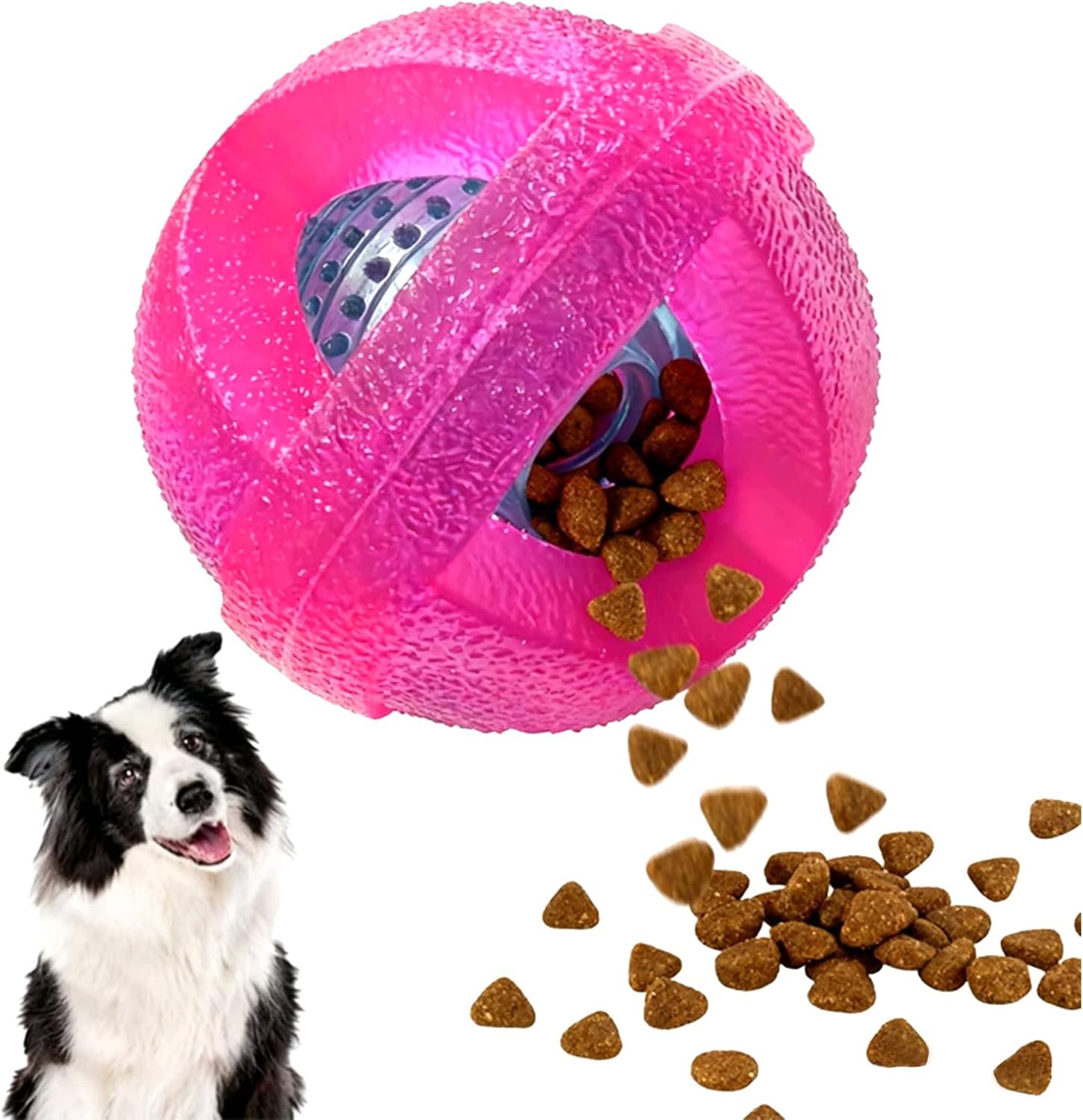 Dog Ball Toy for Chewing and Treat Dispensing – Tough Rubber Puppy Chew Toys Interactive Puzzle Balls for Teething & Slow Feeding, 3.5 Inch (Pink)