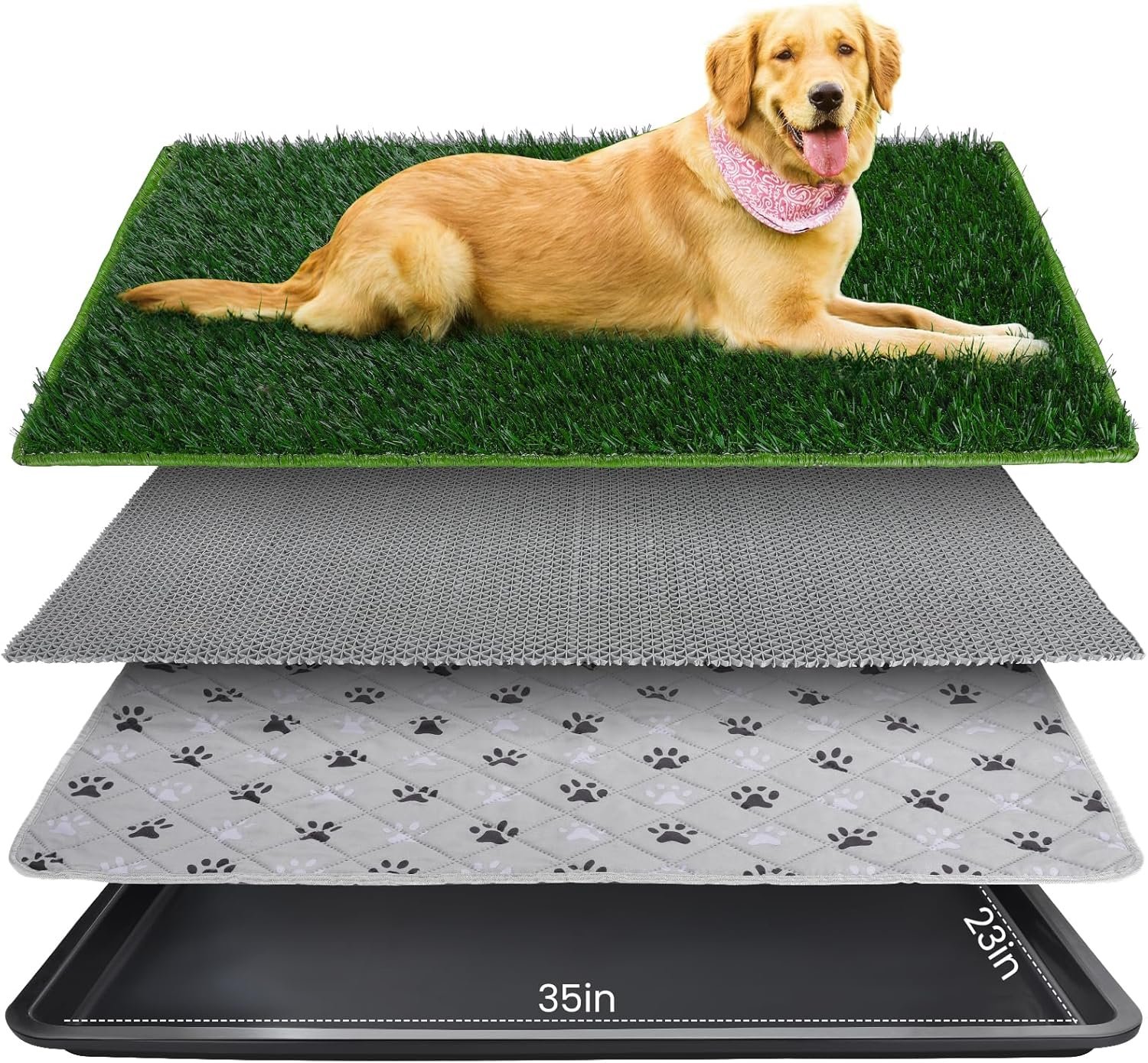 FURWAY Dog Grass Pad with Tray Artificial Grass Puppy Pee Pad for Dogs, Reusable 4-Layer Training Potty Pad with Tray, Quick Absorbent Indoor & Outdoor Portable Dog Patio Potty ( 35.4″x23.6″)