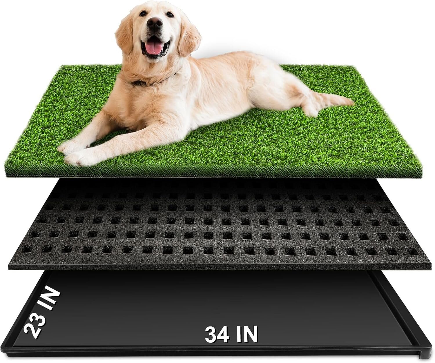 Dog Grass Pad with Tray, 34”X23” Large Artificial Turf Grass Potty, Reusable Puppy Pee Pads for Dogs, Portable Dog Litter Box for Indoor/Outdoor Potty Training Toilet