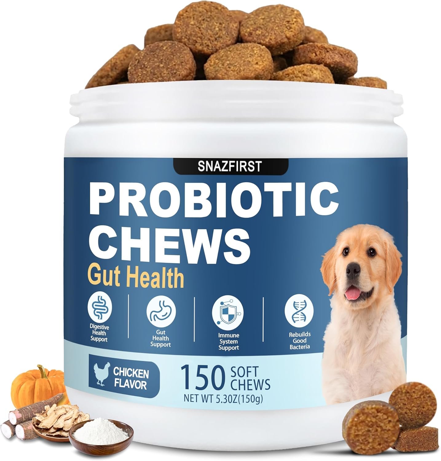 Probiotics for Dogs, Dog Probiotics Chews for Digestive Health & Gut Health, Improve Immune System,Constipation & Diarrhea Relief(Chicken Flavor, 150 Chews)