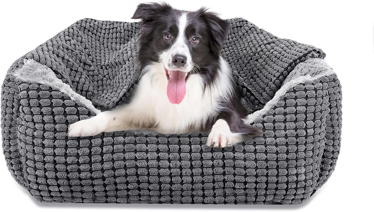GASUR Dog Beds for Large Medium Small Dogs, Rectangle Cave Hooded Blanket Puppy Bed, Luxury Anti-Anxiety Orthopedic Cat Beds for Indoor Cats, Warmth and Machine Washable (25 inches, Grey)