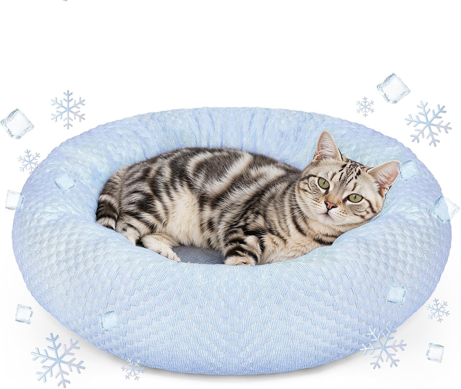 Small Donut Dog Bed – Cooling Calming Cuddler for Cats & Puppies, Anti-Anxiety Ice Fabric Round Pet Bed, Washable Comfort Dog Bed for Small Dogs, Egg Tart Design (S)