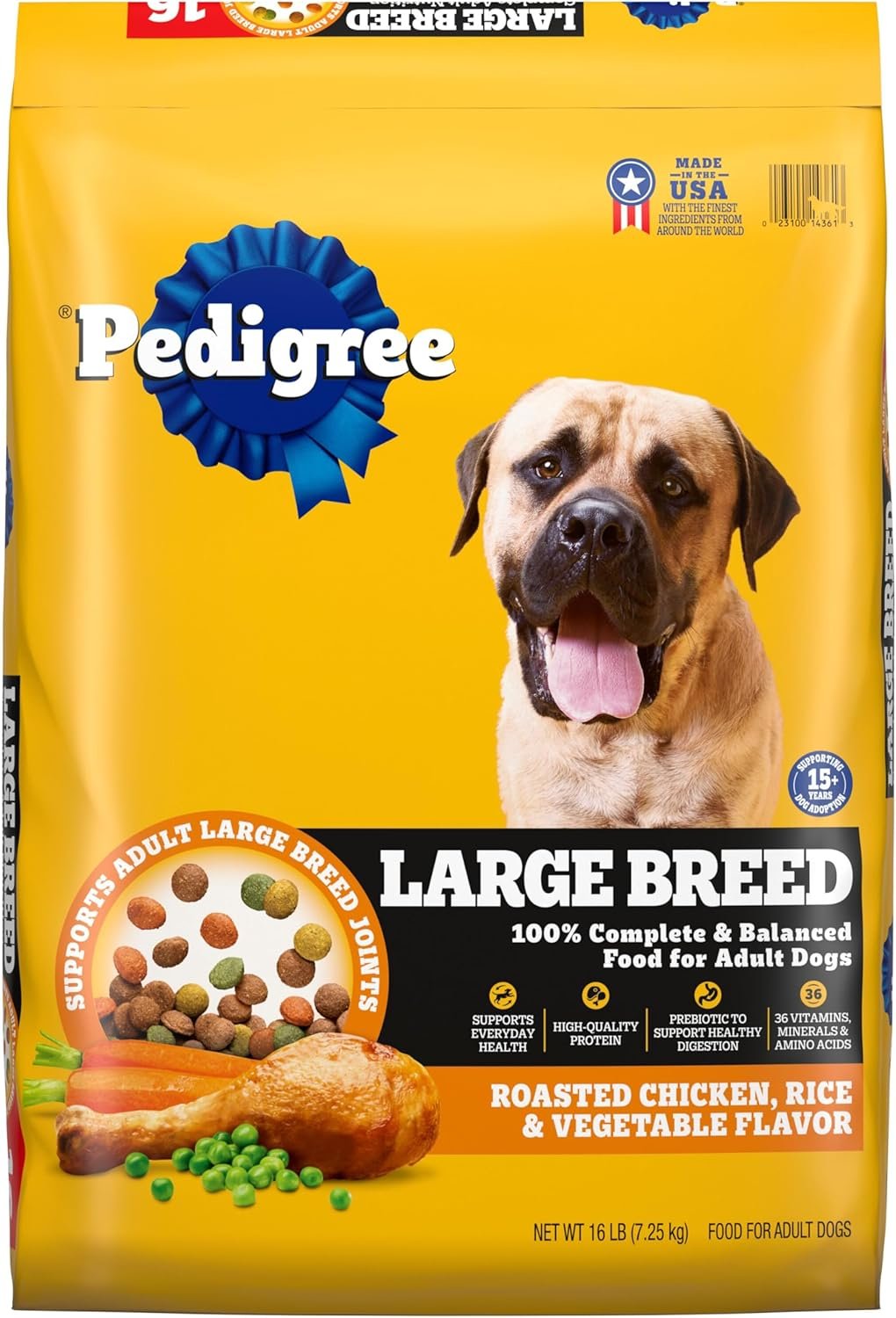 Pedigree Large Breed Dry Dog Food for Large Dogs, Roasted Chicken, Rice and Vegetable Flavor, 16 lb. Bag