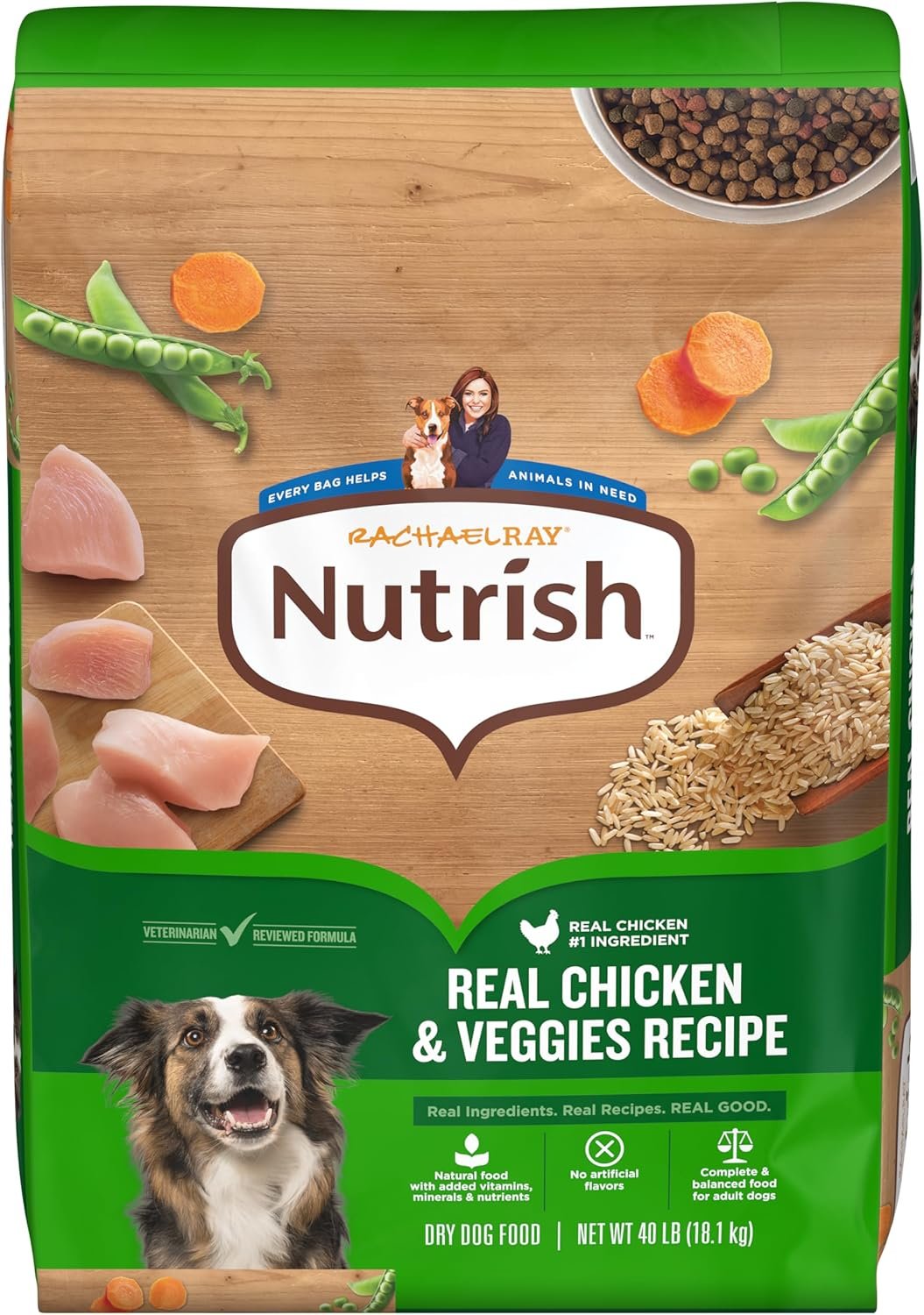 Nutrish Real Chicken & Veggies Recipe Whole Health Blend Dry Dog Food, 40 lb. Bag, Packaging May Vary (Rachael Ray)