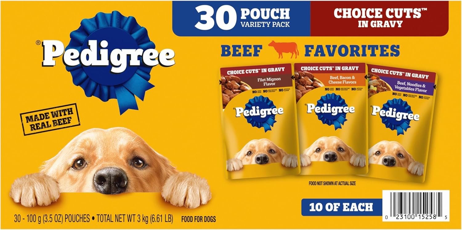 Pedigree Choice Cuts in Gravy Adult Wet Dog Food 30-Count Beef Flavor Variety Pack, 3.5 oz. Pouches