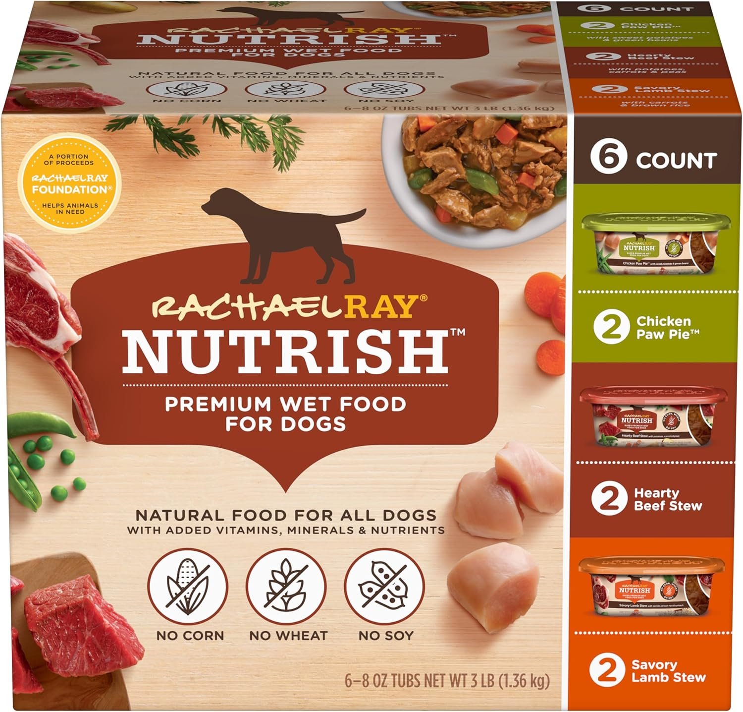 Nutrish Rachael Ray Savory Favorites Wet Dog Food Variety Pack, 8 oz. Tubs (Pack of 6)