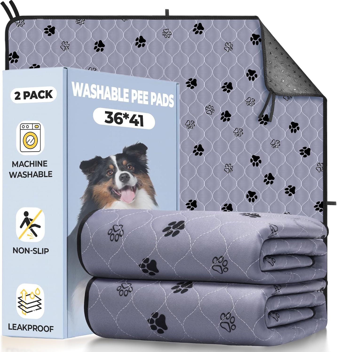 Fostanfly Washable Pee Pads for Dogs, 2 Pack Large 36″x41″ Ultra-Absorbent and Leak-Proof Non-Slip Reusable Potty Training Pads for Dogs, Cats, Puppy, Potty Training of Add 8 Lanyards