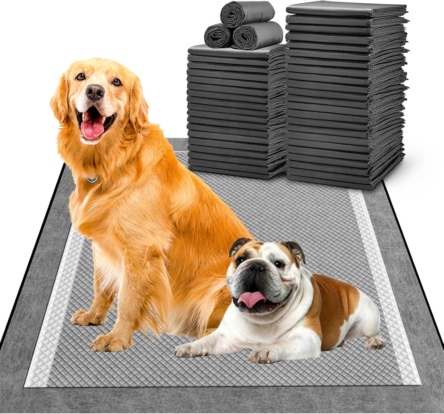 MIZOK Pee Pads for Dogs 28x34in Charcoal Dog Pads Extra Large, Super Absorbent Odor Eliminating Leak-Proof, Dog Pee Pads with Activated Carbon for Large Breeds, Disposable (40 Count)