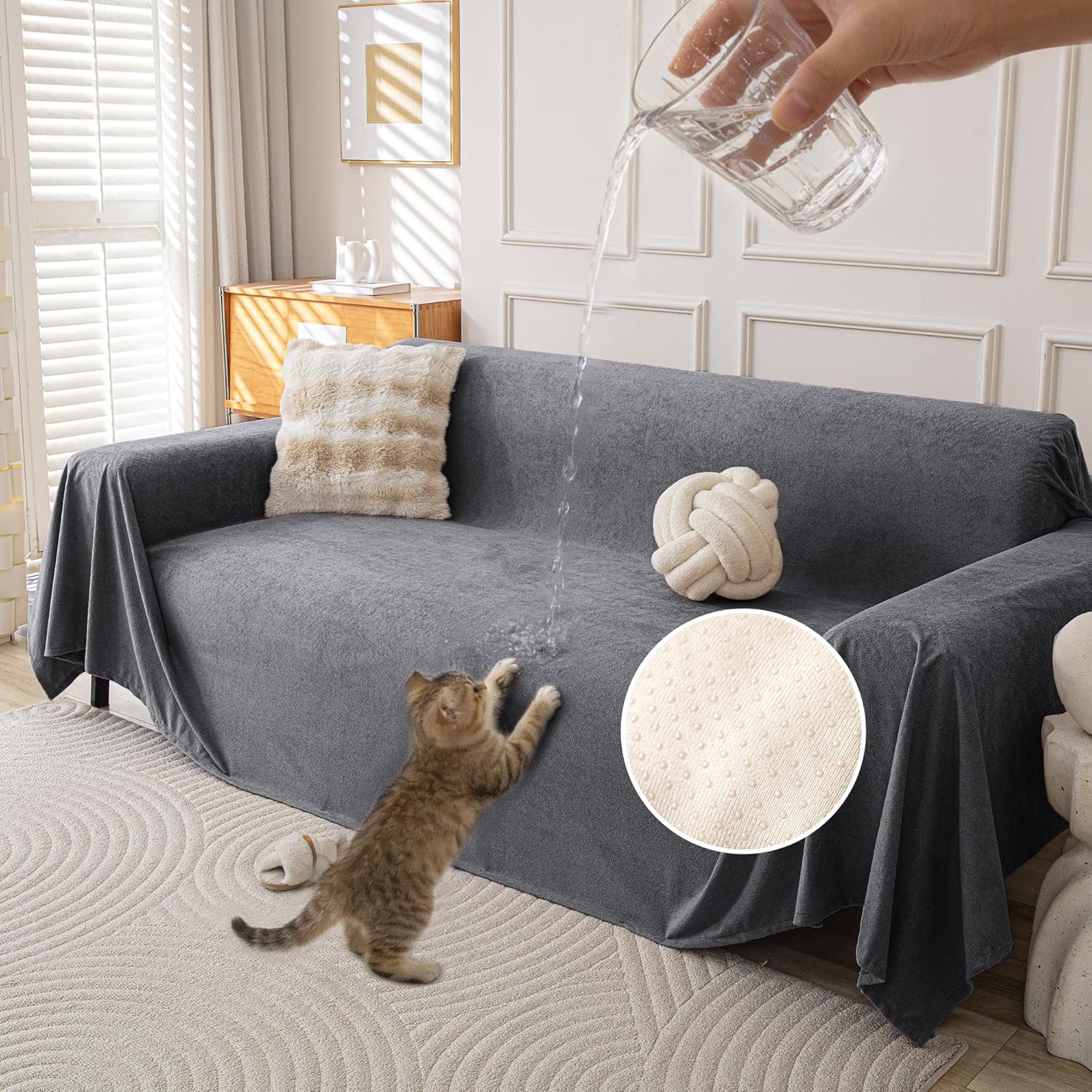 Waterproof Couch Covers for 3 Cushion, Non Slip Cat-Scratch Resistant Sofa Couch Covers for Dogs, Pet Friendly Couch Protectors Slipcovers, Washable Furniture Covers for Pets, 71″ x 118″, Grey