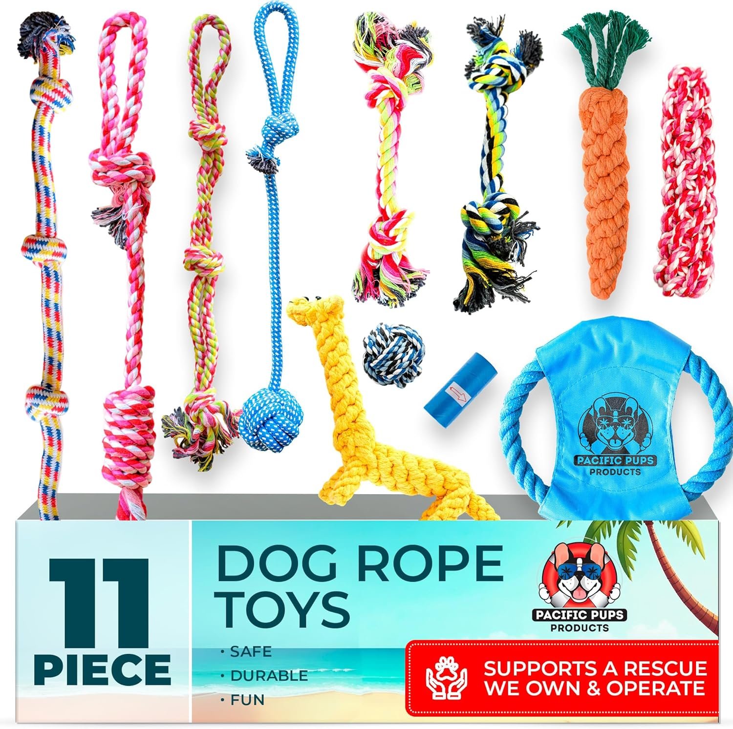 Pacific Pups Products Dog Rope Toys for Medium Dogs 11 Pack – 11 Dog Toy Pack & Puppy Teething Rope Tug of War Dog Toys, Chew Toys to Keep Them Busy, Puppy Chew Ropes