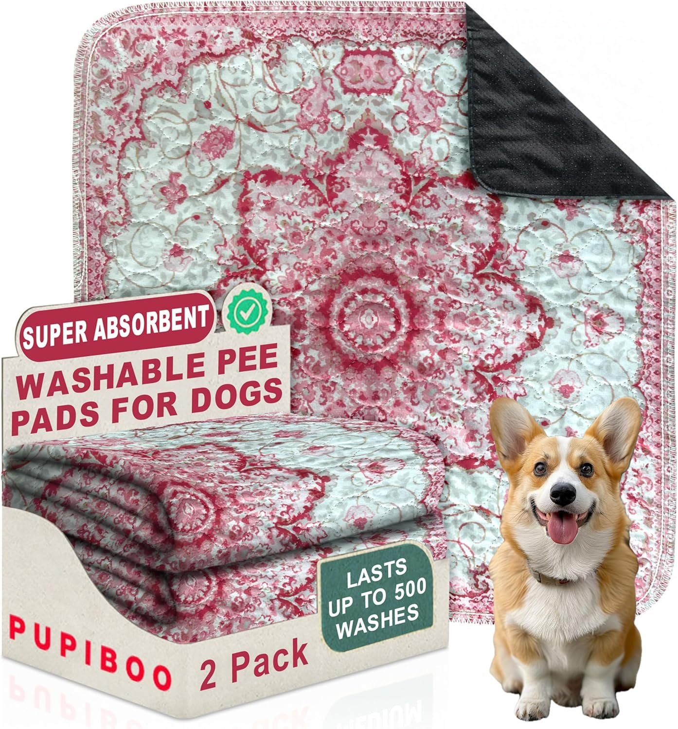 PUPIBOO Washable Pee Pads for Dogs and Cats – Super Absorbent Reusable Puppy Training Pads – 100% Waterproof, Leak-Proof & Non-Slip Whelping Pads for Pet Housebreaking