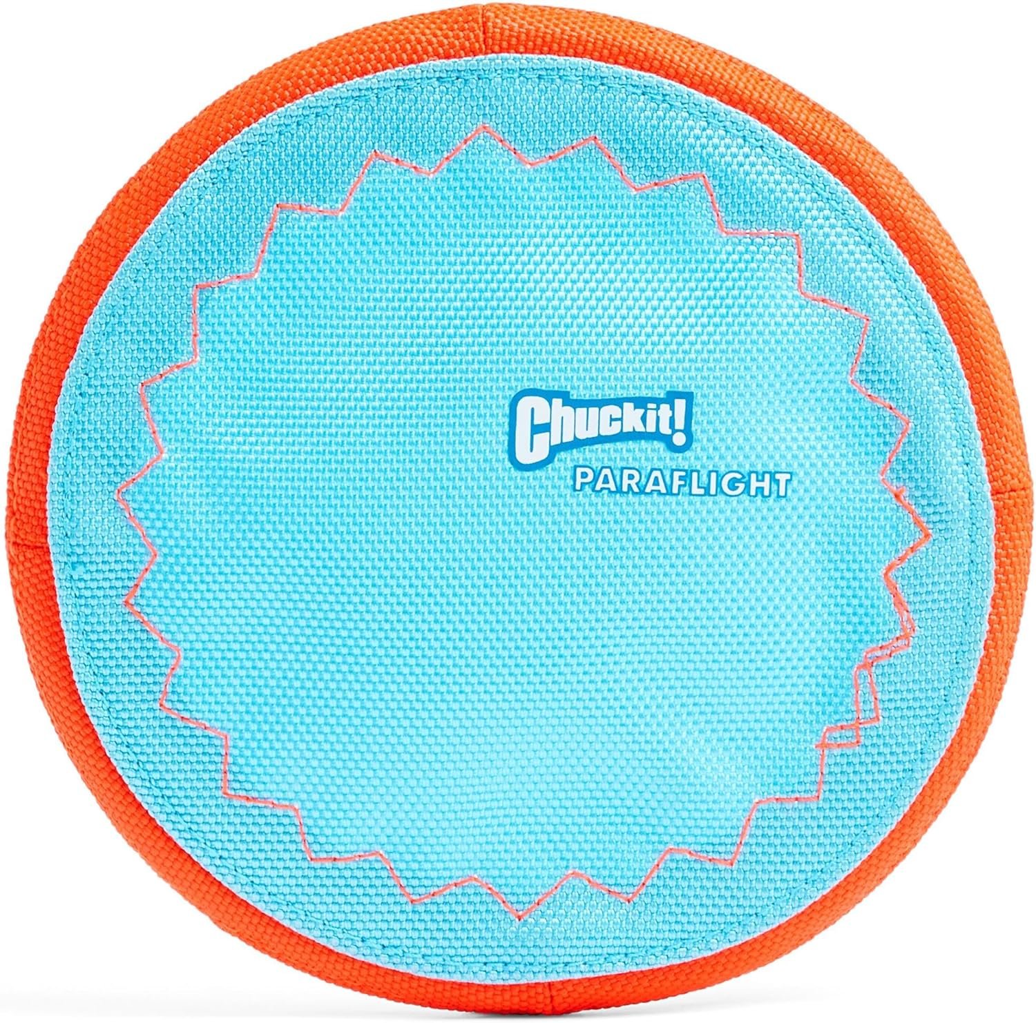 Chuckit! Paraflight Flying Disc Dog Toy – Water Floating Flyer – Durable Nylon Construction with Soft Rubber Edges – For Small and Medium Dogs – Size Small – 6.75″ L x 6.75″ W – Pack of 1