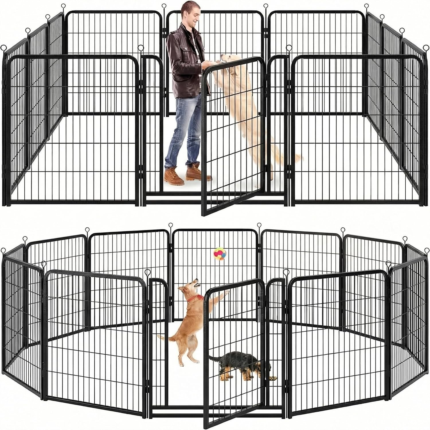 Kfvigoho Dog Playpen Outdoor Extra Wide 12 Piece Panels Heavy Duty Anti-Rust Coating-Strengthened Dog Fence 40″ Height with Doors Portable for RV Camping Yard, Total 32FT, 79 Sq.ft, Snowy Black