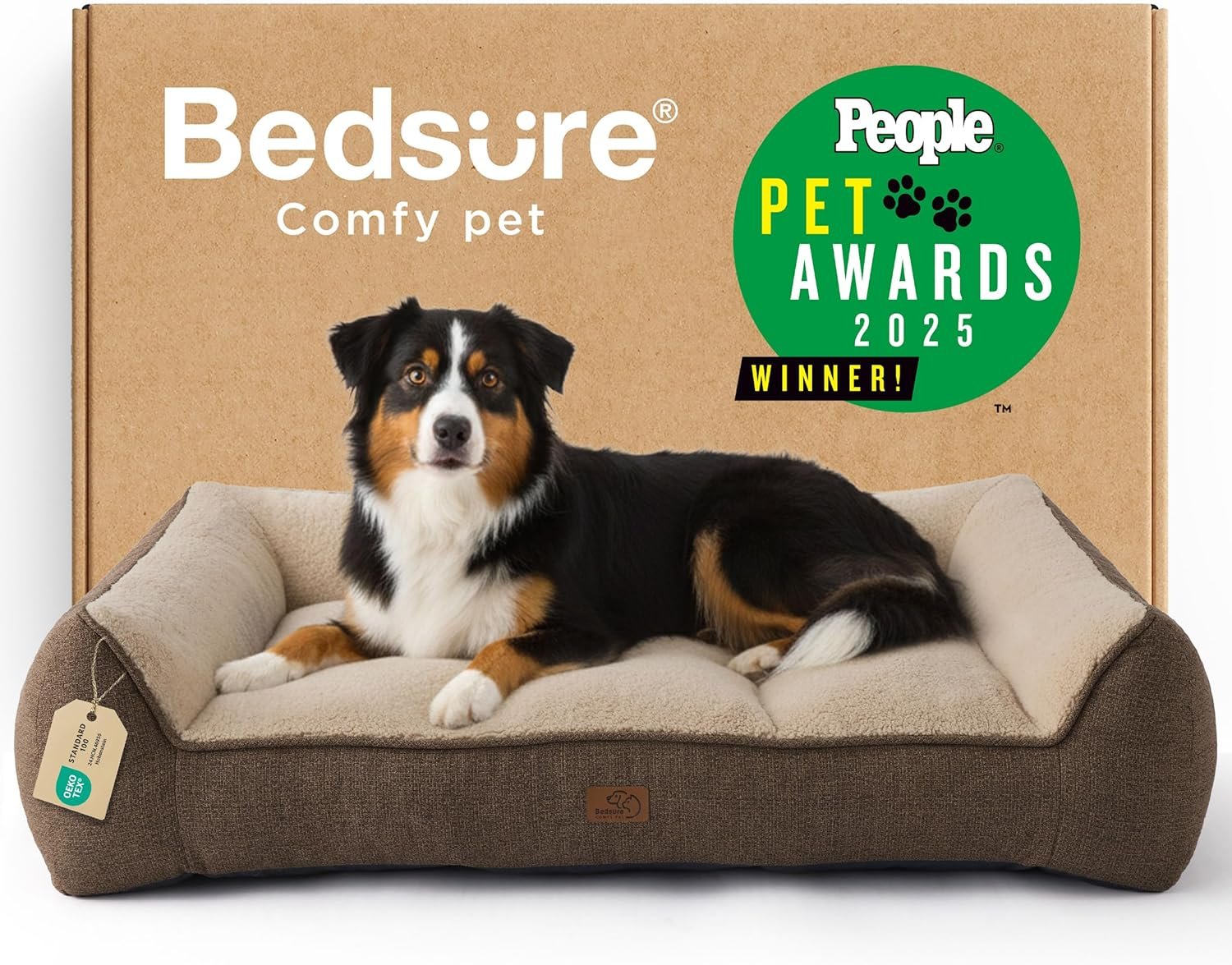 Bedsure SupportMax™ XL Pro Orthopedic Dog Beds Large Sized Dog – Extra Thick Supportive Dogs Couch with Waterproof Washable Cover, Extra Large Comfort Pet Sofa with Soft Sherpa & Nonskid Bottom, Brown