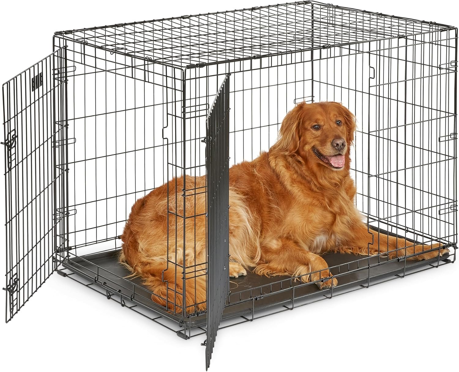 MidWest Homes for Pets 42-Inch iCrate for Large Breeds, 71-90 lbs, Double Door Folding Dog Crate with Divider Panel, Leak-Proof Tray & Secure Latches, Portable, Durable & Easy to Assemble