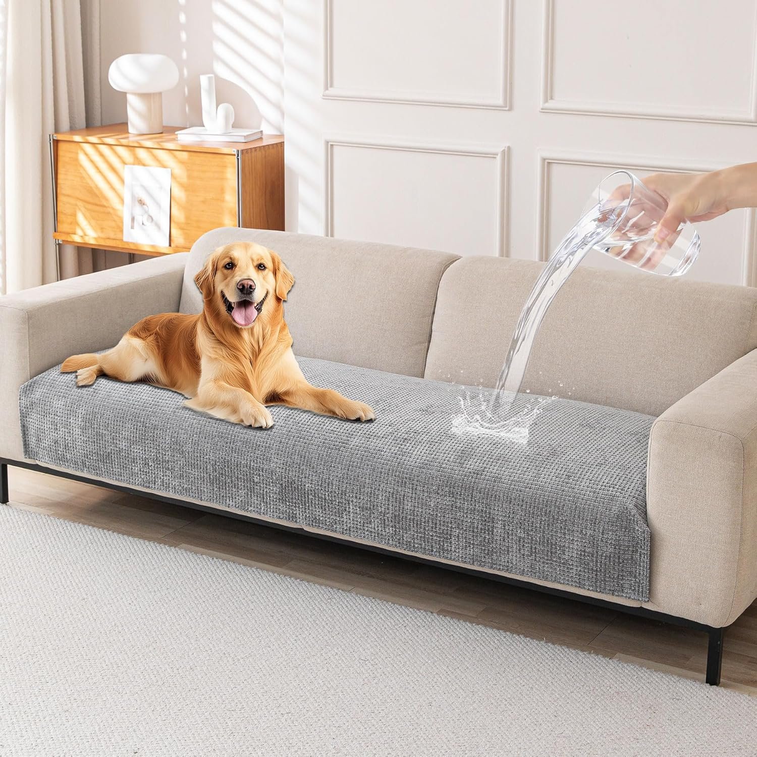 HAOMAIJIA Pet Couch Covers for Sofa Waterproof Couch Cover for Dogs Chenille Non Slip Sofa Covers Washable for Cushion Couch Furniture Protector (Grey, 36.5″ X 74″ 1 Pack)