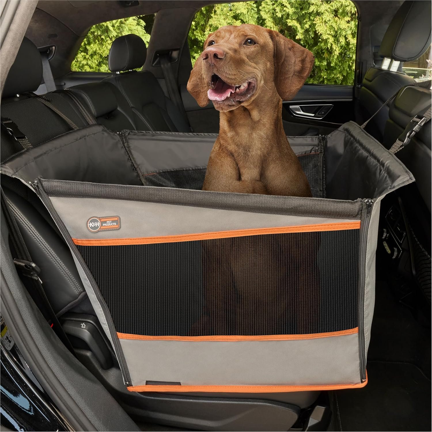 K&H Pet Products Buckle N Go Dog Car Seat for Large Dogs, Waterproof Fabric, Breathable Mesh Sides, Adjustable Seat Belt Leash, Carseat for Medium to Large Pets, Car Seat Cover – 21 X 19 X 19in