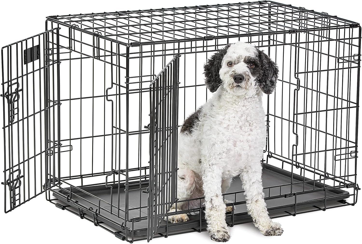 MidWest Homes for Pets 30-Inch LifeStages Crate for Medium Breeds, 21-40 lbs, Double Door Folding Dog Crate with Divider Panel, Leak-Proof Tray & Secure Latch, Heavy-Duty & Easy to Assemble