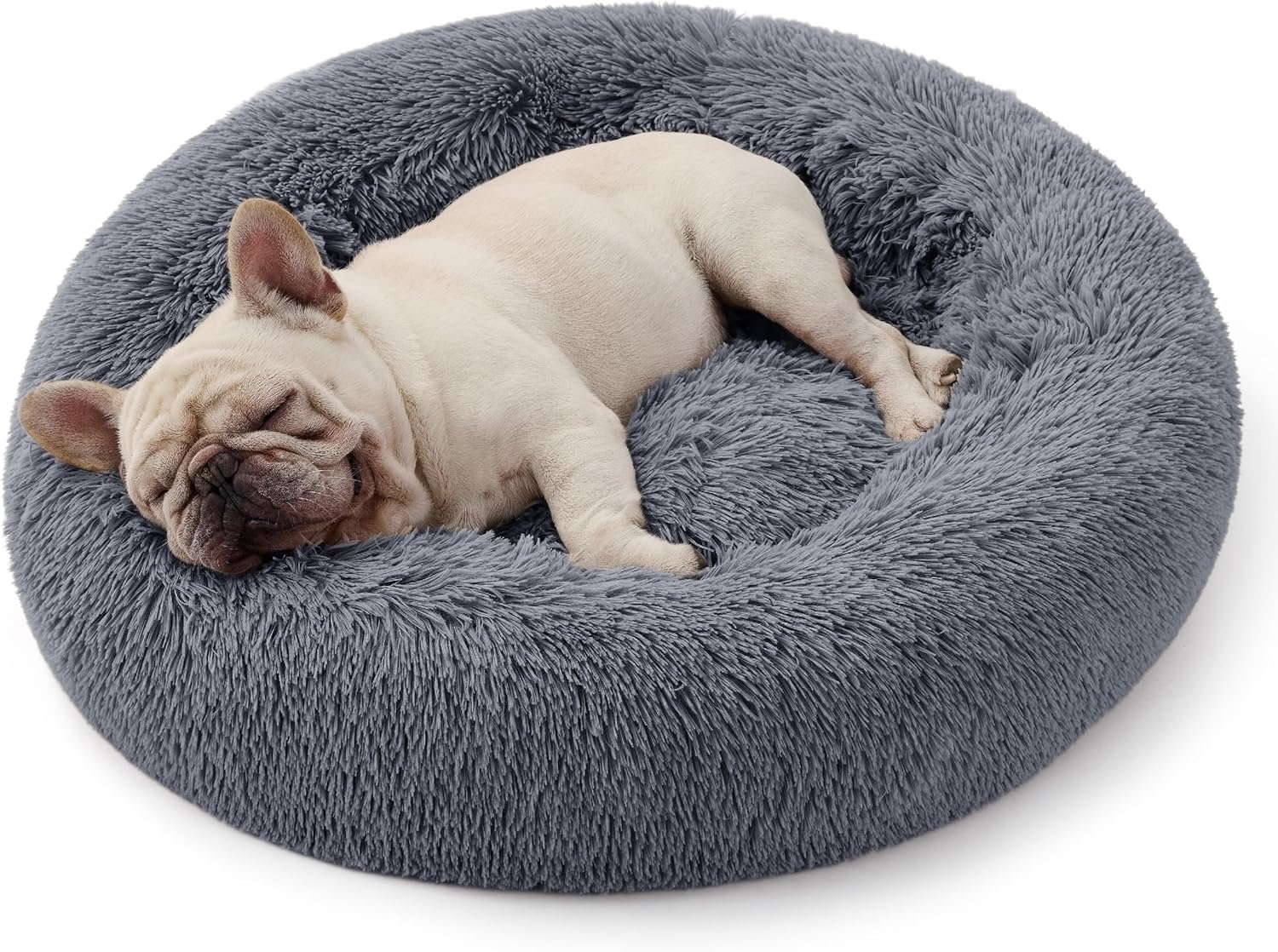 Bedsure Calming Donut Cat Bed – Fluffy Plush Round Pet Bed for Indoor Cats & Dogs, Washable Anti-Anxiety Soft Comfy Cuddler, 27×27 Inches, Grey (Basic Version)
