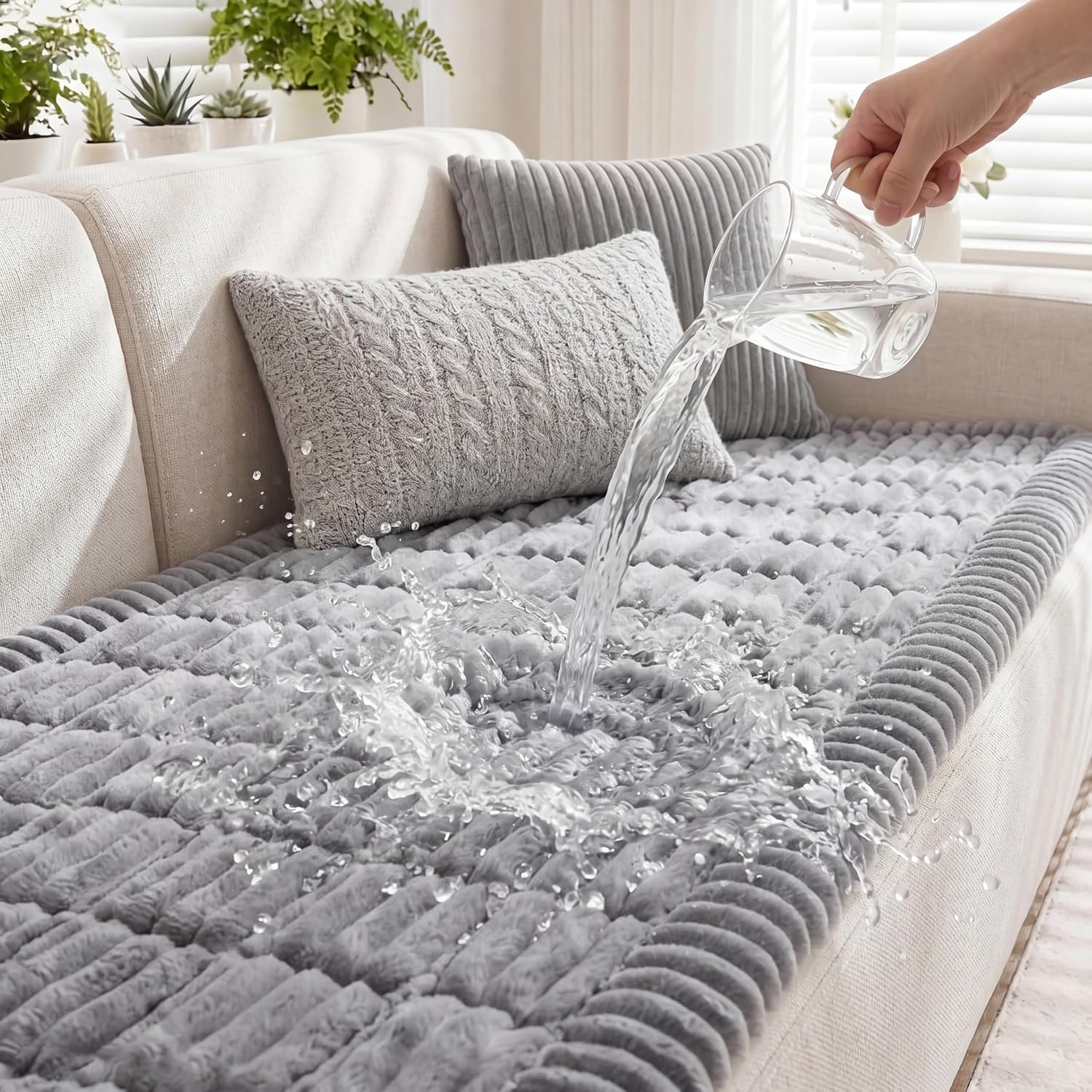 Fixwal Waterproof Dog Couch Cover, Washable Non-Slip Pet Couch Covers for Sofa, Leak-Proof Sofa Protector for Dogs, Pet Friendly Thick Soft Fuzzy Furniture Cover (Grey, 27.6″ x 59.1″)
