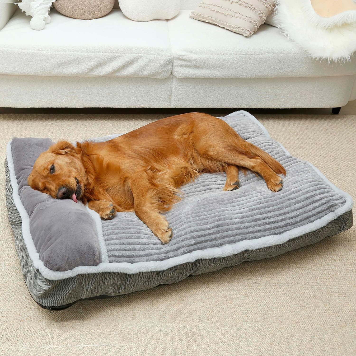 Dog Bed for Large Dogs, Dog Mattress with Pillow for Crate Kennel, Sofa pet Bed, Super Soft pet Bed for Medium, Jumbo, Small Dogs Breeds (Grey, Large-2:(36″x23″x3″)