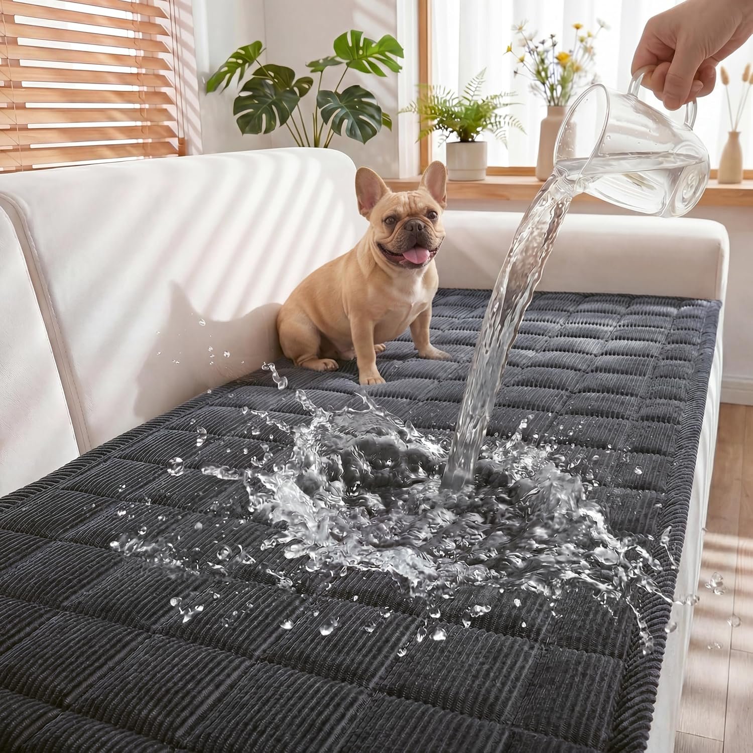 Fixwal Waterproof Dog Couch Cover, Washable Non-Slip Pet Couch Covers for Sofa, Leak-Proof Sofa Protector for Dogs, Pet Friendly Corduroy Furniture Cover (Dark Grey, 27.6″ x 70.9″)