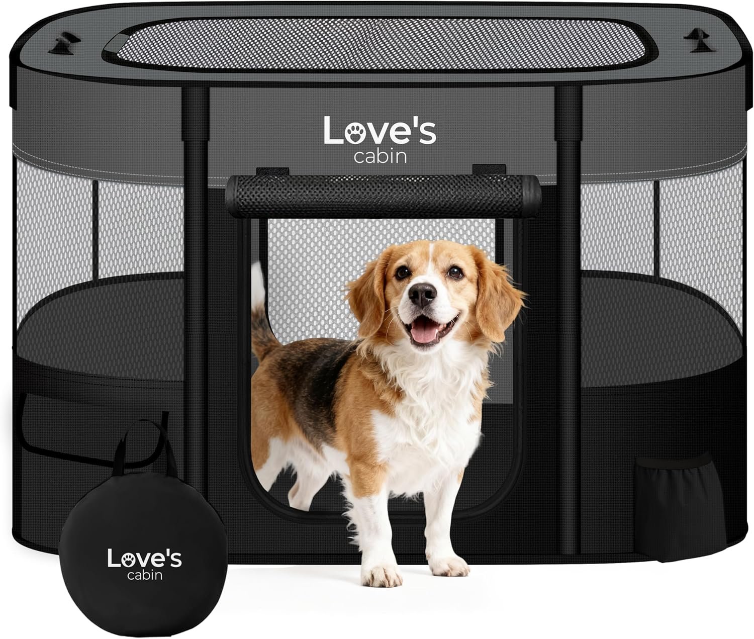 Love’s cabin Pet Puppy Dog Playpen, Large Dog Tent Crates Cage Indoor/Outdoor, Portable Exercise Playpen for Dog and Cat, Foldable Pop Up Dog Kennel Playpen with Carring Case (L, Grey)