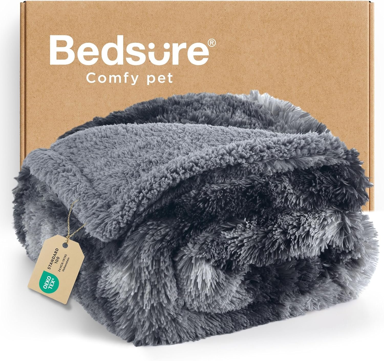 Bedsure Dog Blankets for Large Dogs, Fluffy Waterproof Dog Blanket for Couch Protector and Bed Washable, Fuzzy Faux Fur Pet Throw Blankets for Calming, Dog Accessories, XL, 50×60 inch, Tie-dye Grey