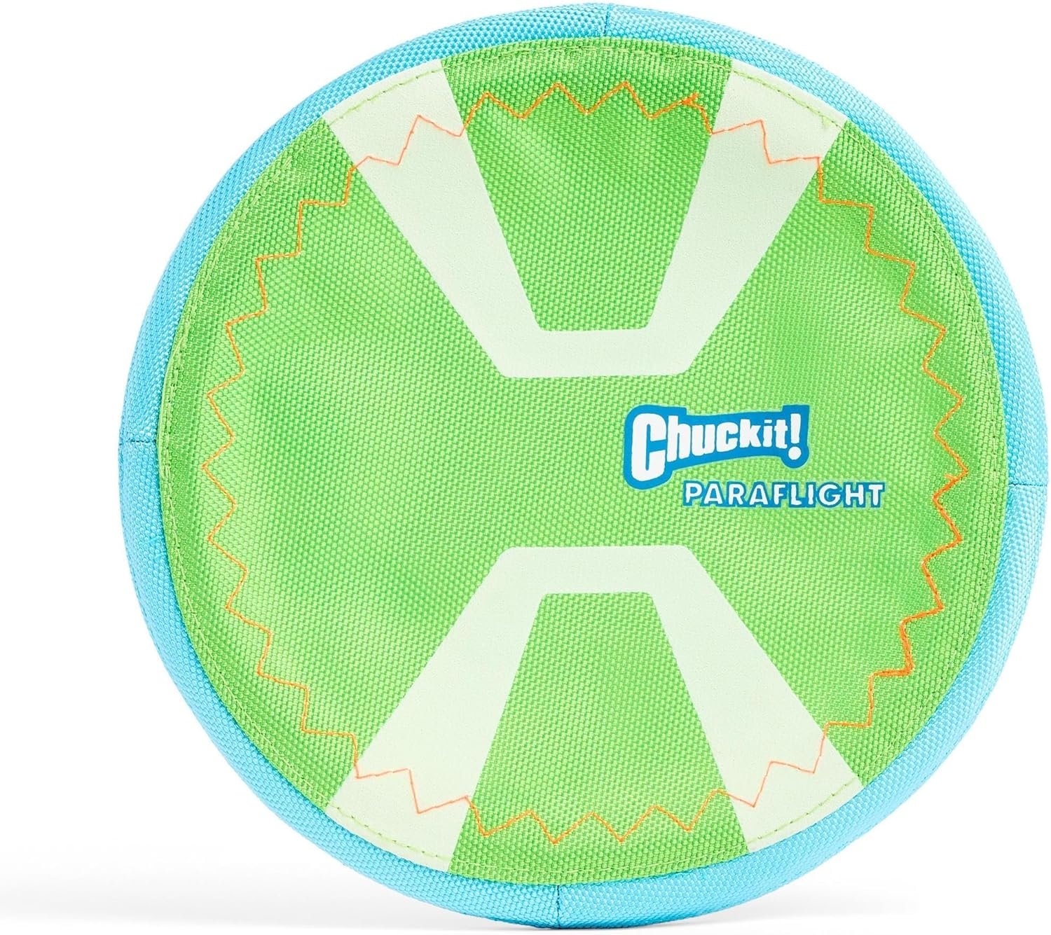 Chuckit! Max Glow Paraflight Flying Disc Dog Toy – Water Floating Flyer – Durable Nylon Construction with Soft Rubber Edges – For Medium and Large Dogs – Size Large – 9.75″ L x 9.75″ W – Pack of 1