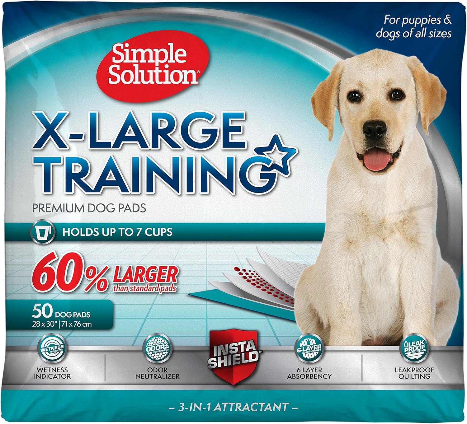 Simple Solution Extra Large Pee Pads For Dogs, Puppy Potty Training, Leak Proof Dog Pads, Pet Pee Pad, Disposable Puppy Pad, XLARGE 28″x30″