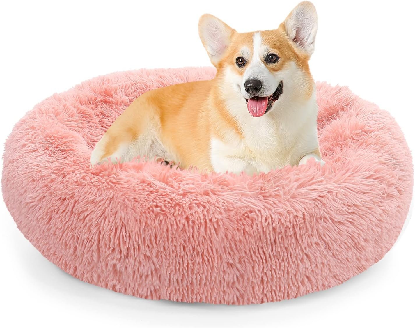 NOYAL Calming Donut Dog Bed for Small to Medium Dogs & Cats – Plush Faux Fur Anti-Anxiety Pet Bed with Machine Washable Cover & Non-Slip Base