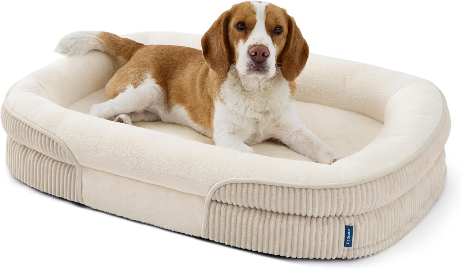 Bedsure Orthopedic Dog Beds Large Sized Dog – 360° Oval Bolster Large Dogs Bed for Senior Dogs with Waterproof Washable Cover, Big Comfort Pet Sofa Couch with Ultra-Soft Fleece, Beige, 35″
