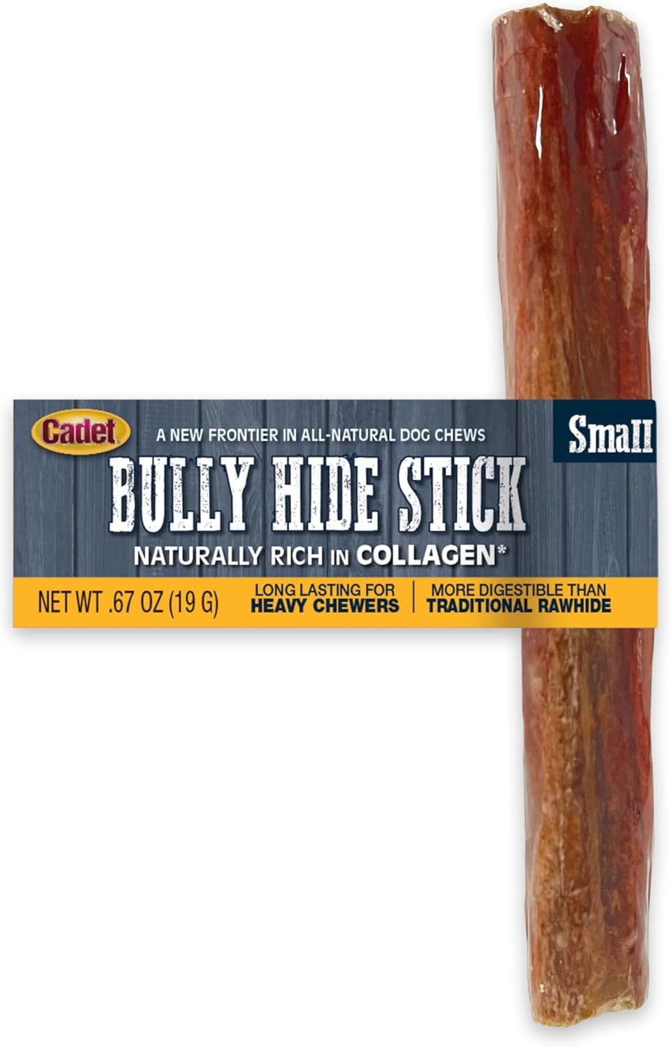 Cadet Bully Hide Sticks for Small Dogs, All-Natural Beef Pizzle, Limited-Ingredient Long-Lasting Dog Chews for Aggressive Chewers, 1 Count