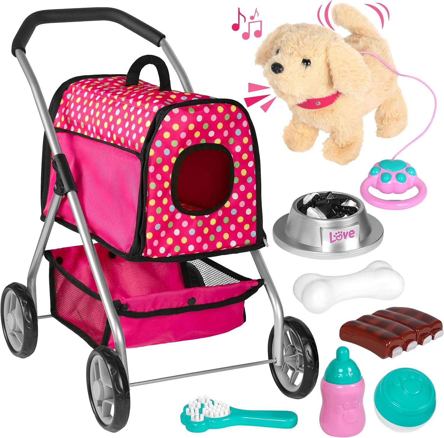 Puppy Doll Stroller – Remote Control Walking & Barking Plush Dog Toy for Kids – Electronic Interactive Puppy with Sounds, Tail Wagging & Music – Pretend Play Pet Toy for Girls & Boys Ages 2–7 | Electronic Interactive, Sounds & Tail Wagging & Music, Pretend Play Pet, For Girls & Boys, Ages 2-7